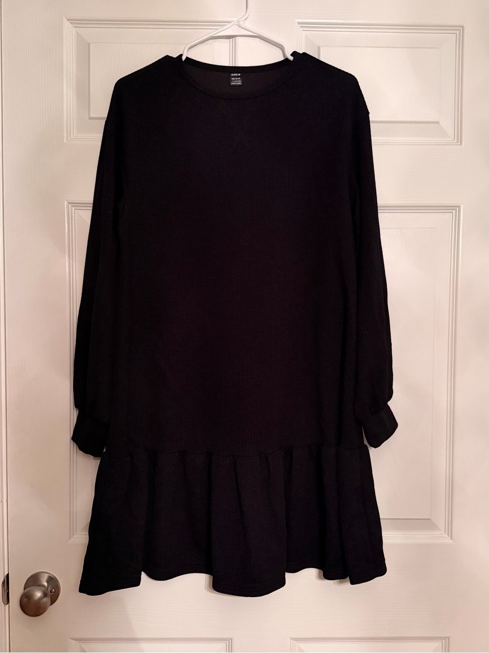 SHEIN Black Long Sleeve Ruffle-Hem Mini Dress